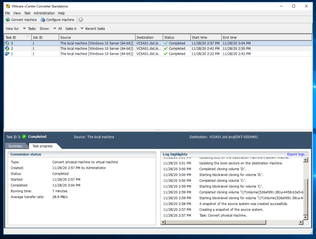 v2v with vcenter converter standalone client